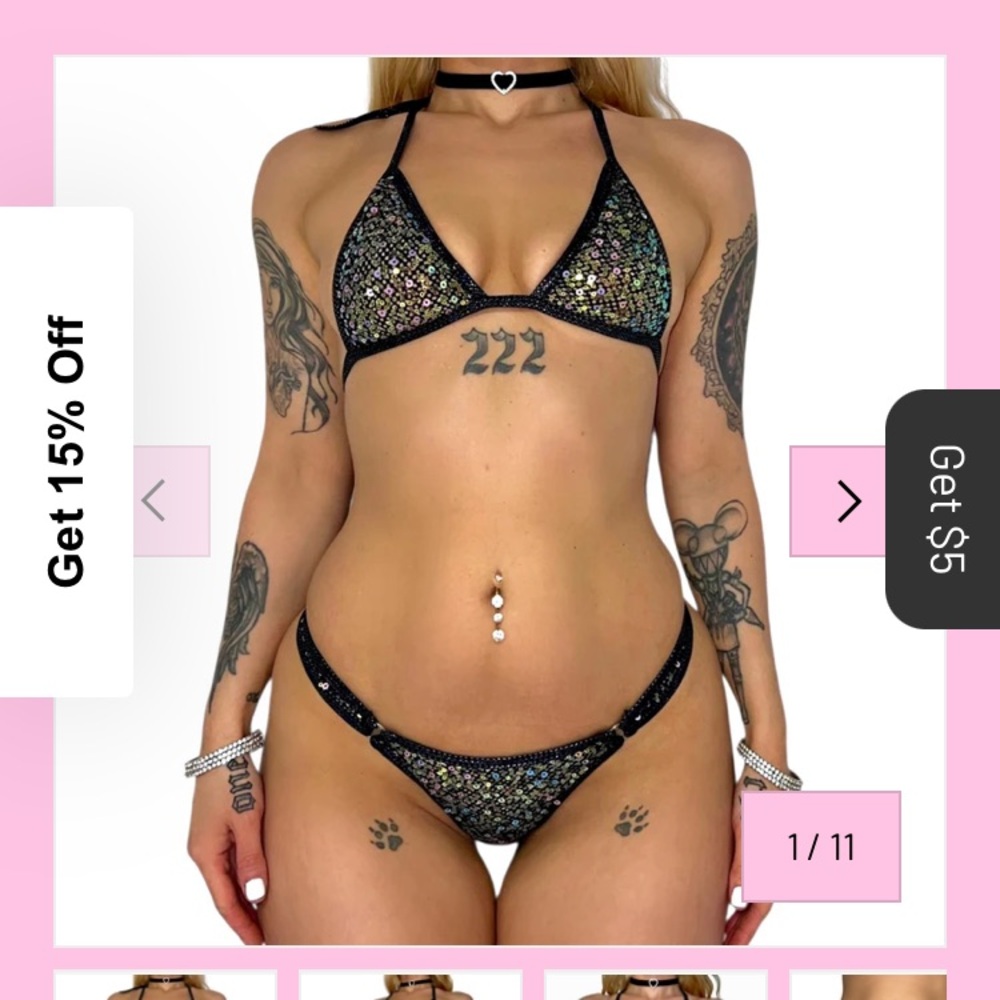 Sequin Triangle Bra Set - Picture 3 of 5